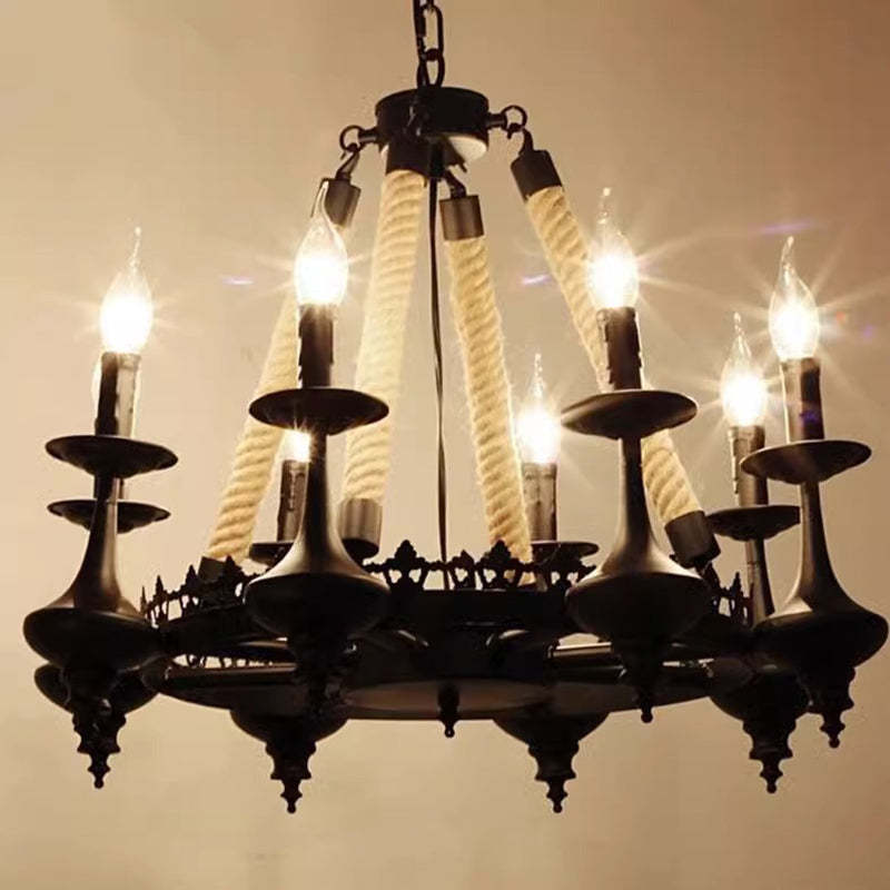 Vintage Candelabra Iron Hemp Rope Chandelier