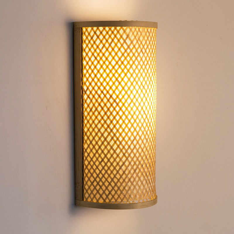 Japanese Woven Bamboo Semicircular Cylinder Sconce
