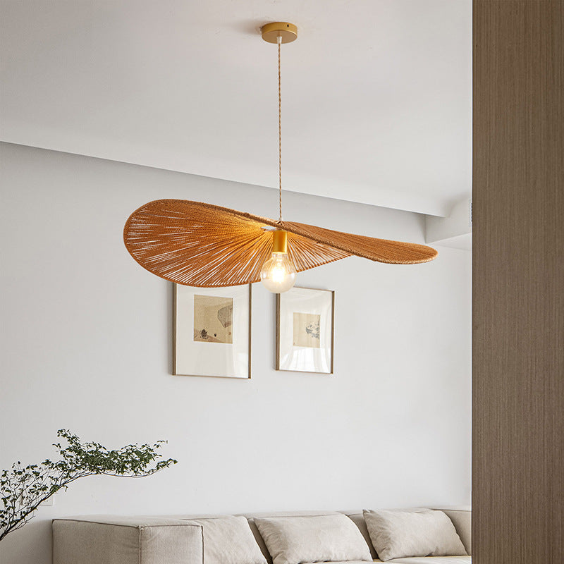 Beige linen rope hat pendant lighting - japanese — 23.62" W x 59.06" L x 7.87" H / 220V-240V (UK/AU)