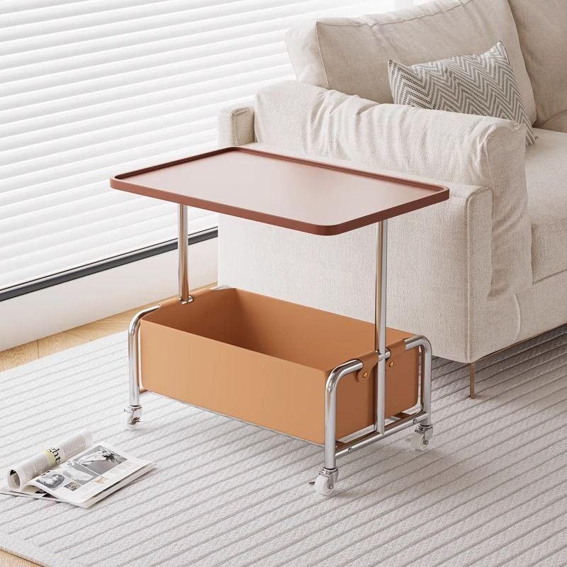 Minimalist Iron Leather Rectangular Movable End Table 2-Tier