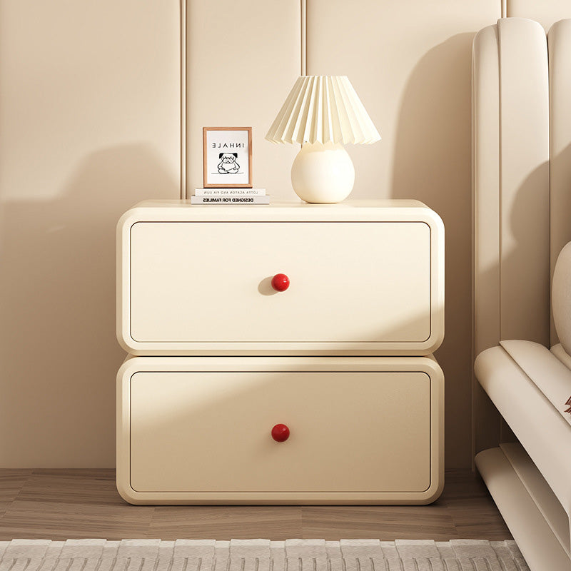 Minimalist Ceramic Cat Scratch Nightstand 2-Drawer — Cream White