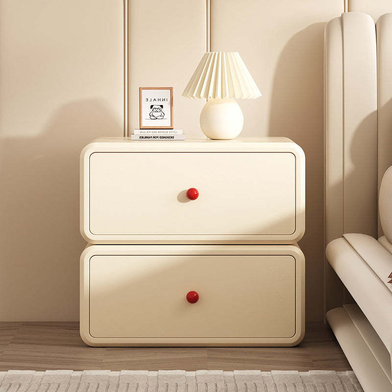 Minimalist Ceramic Cat Scratch Nightstand 2-Drawer — Cream White