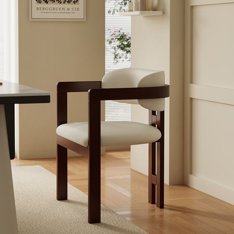 Minimalist Leather Ash Wood Dining Armchair — Walnut
