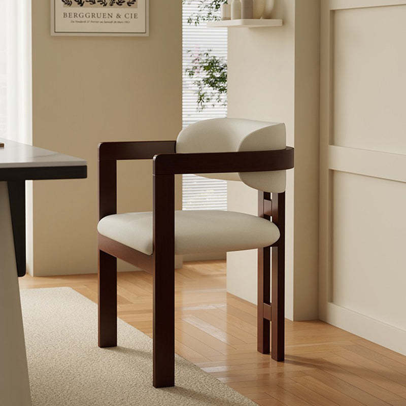 Minimalist Leather Ash Wood Dining Armchair — Walnut