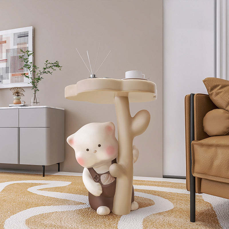 Contemporary Kids Cat Flower Resin End Table