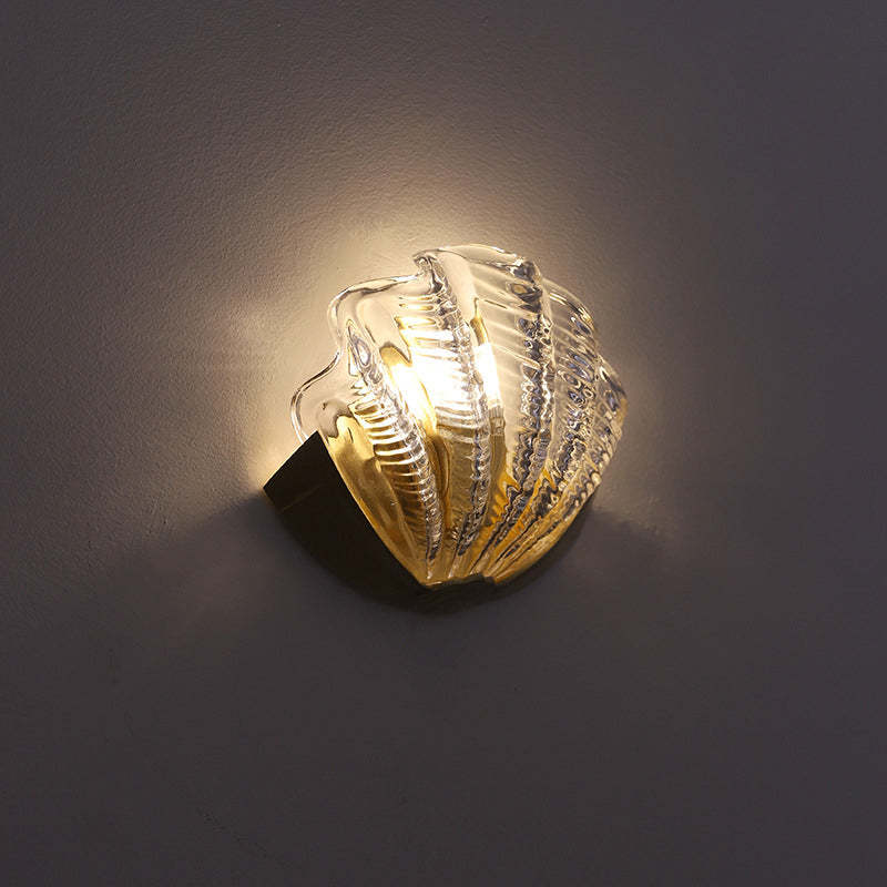 Art Deco Shell Brass Glass Wall Sconce