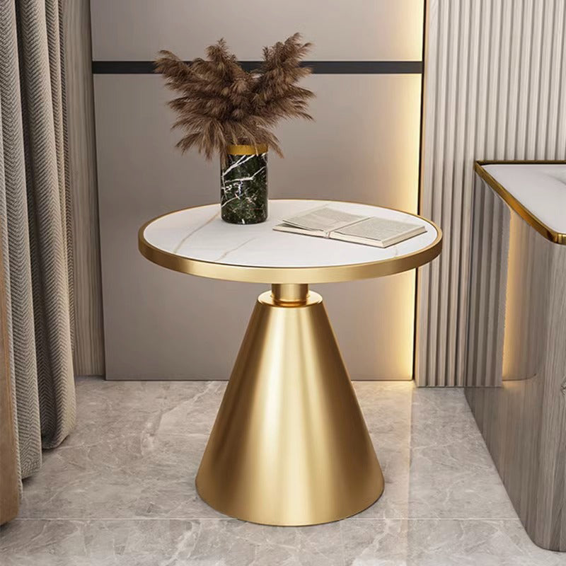 Contemporary Round Sintered Stone Metal Coffee Table