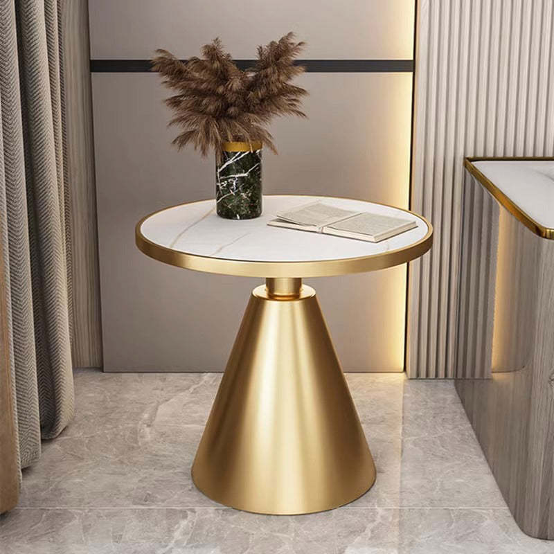 Contemporary Round Sintered Stone Metal Coffee Table