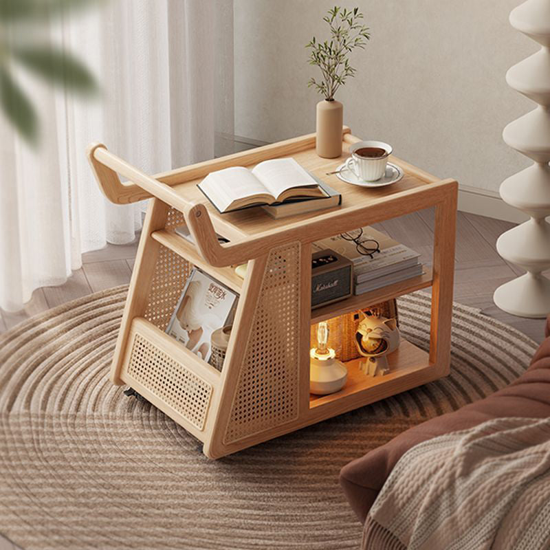 Retro Solid Wood 3-Tier Movable End Table — Log Color