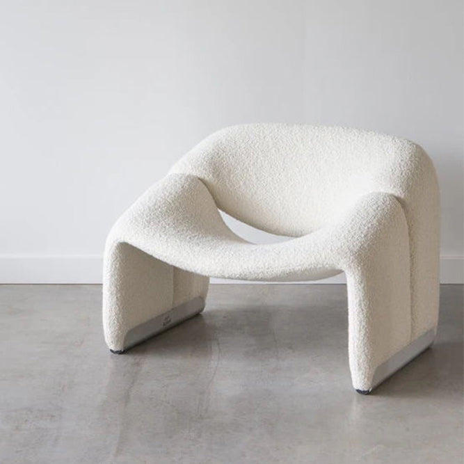 Scandinavian Curved Stainless Steel Lambswool Accent Chair