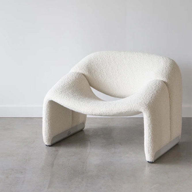 Scandinavian Curved Stainless Steel Lambswool Accent Chair