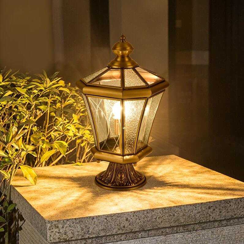 European Outdoor Glass Copper Lantern Lawn Light