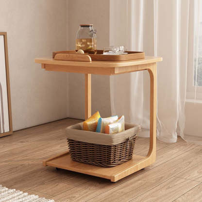 Japanese Glass Wood 2-Tier End Table