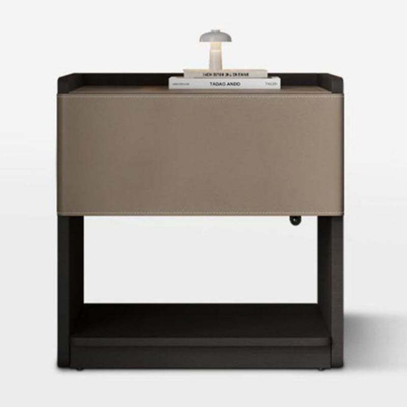 European Wood Leather 1-Drawer End Table