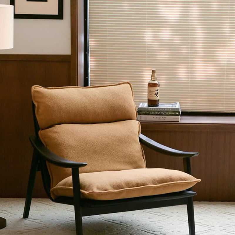 Retro Wood Lambswool Fabric Curved Accent Chair