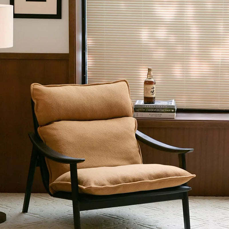 Retro Wood Lambswool Fabric Curved Accent Chair — Orange