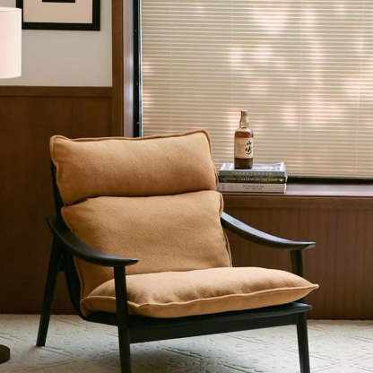 Retro Wood Lambswool Fabric Curved Accent Chair — Orange