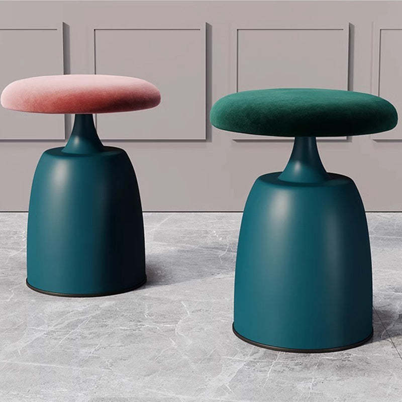 Minimalist Cylinder Fabric Metal Vanity Stool — Black + Blue Base