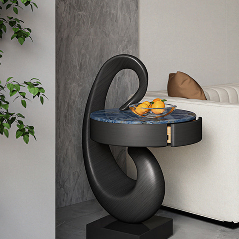 Modern Luxury Swan Stone Wood End Table