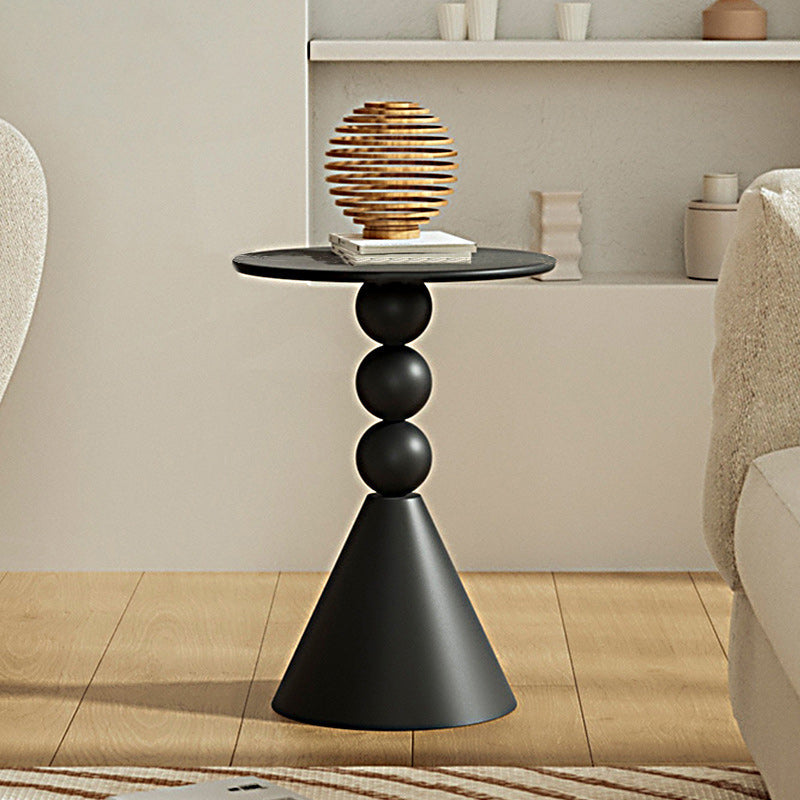 Modern Art Deco Orb Cone Marble Iron End Table — Black