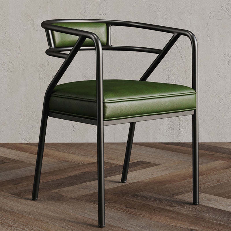 Industrial Suede Leather Curved Dining Chair — Black Frame / Kilobird Check - Fabric