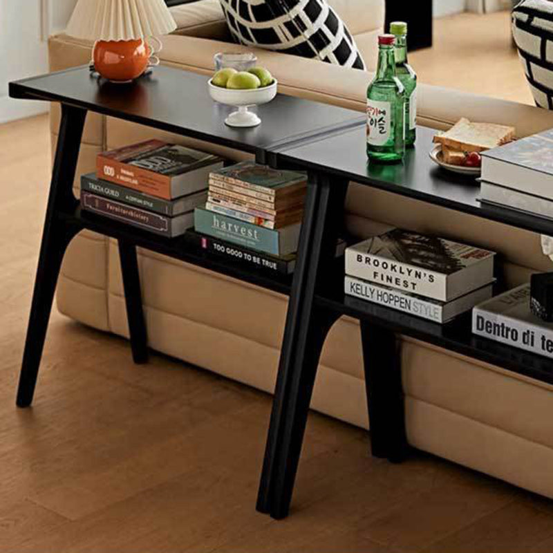 Retro Beech Rubberwood 2-Tier Side Table