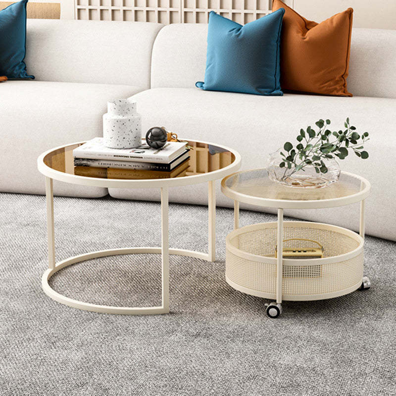 Nordic Glass Metal Round Movable Coffee Table 2-Tier