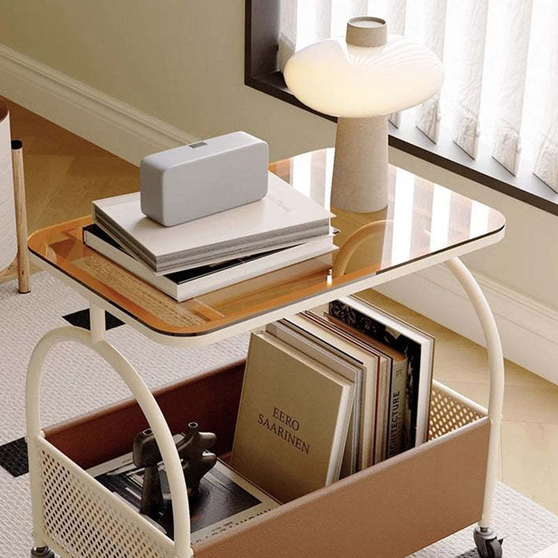 Minimalist Iron Leather Rectangular Coffee Table 1-Storage