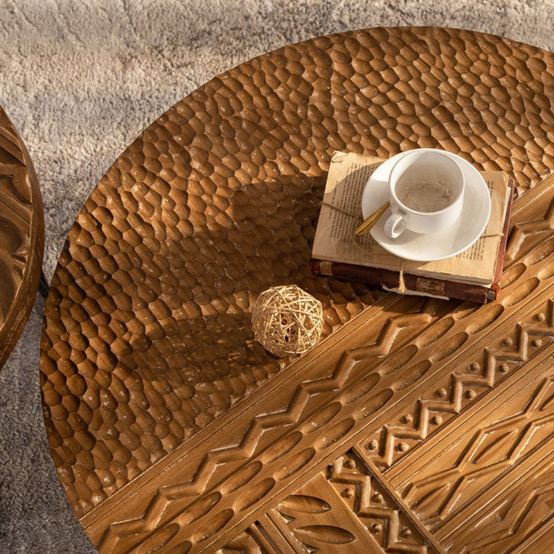 Rustic Round Solid Wood Iron Coffee Table
