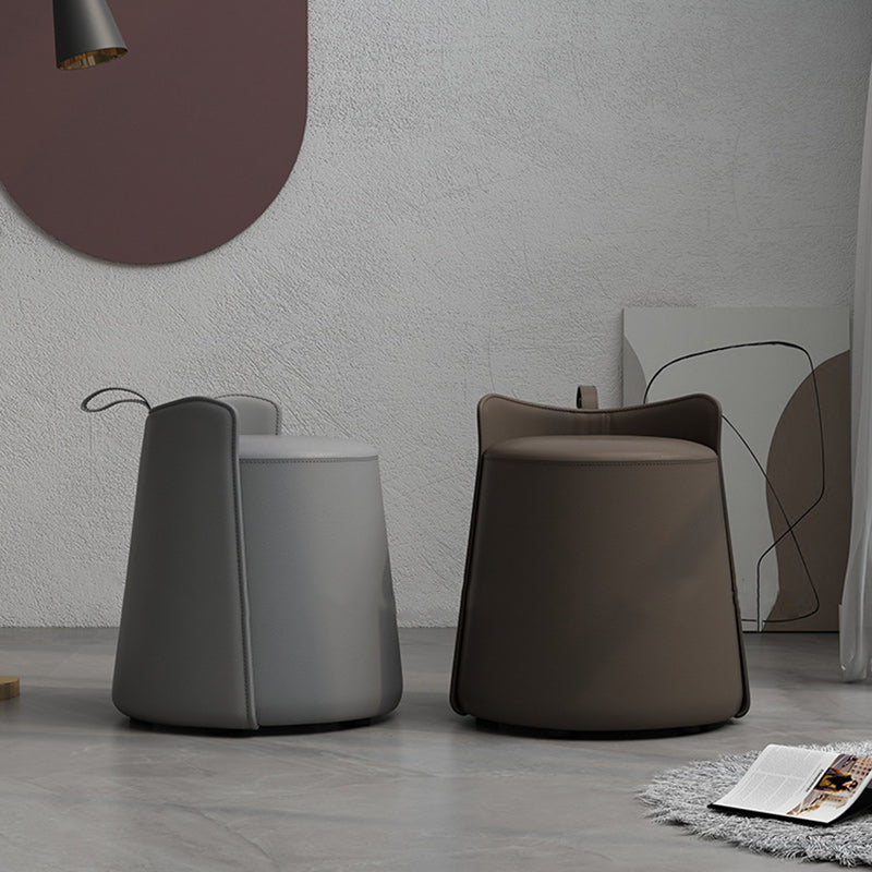 Nordic Cylinder Leather Wood Vanity Stool — Orange