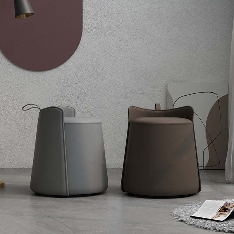 Nordic Cylinder Leather Wood Vanity Stool — Orange