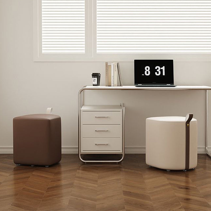 Minimalist Microfiber Leather Wood Cylinder Vanity Stool