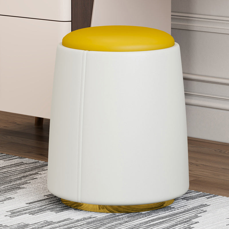 Minimalist Napa Leather Wood Round Vanity Stool