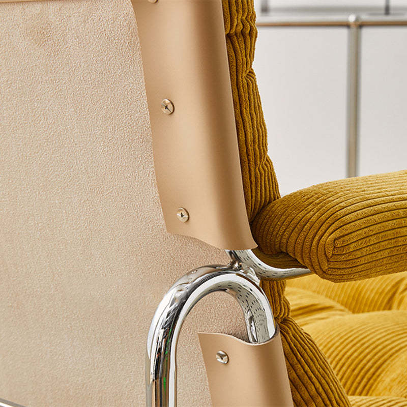 Nordic Checkered Corduroy Leather Rectangular Accent Chair