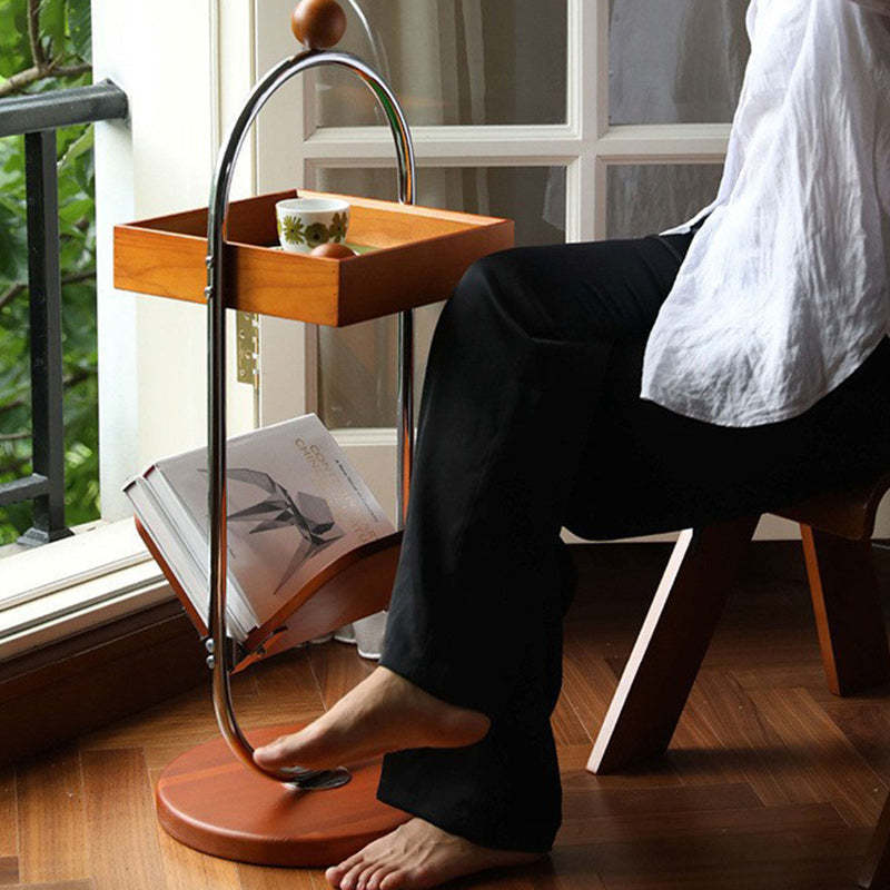 Retro Cherry Wood Stainless Steel Side Table