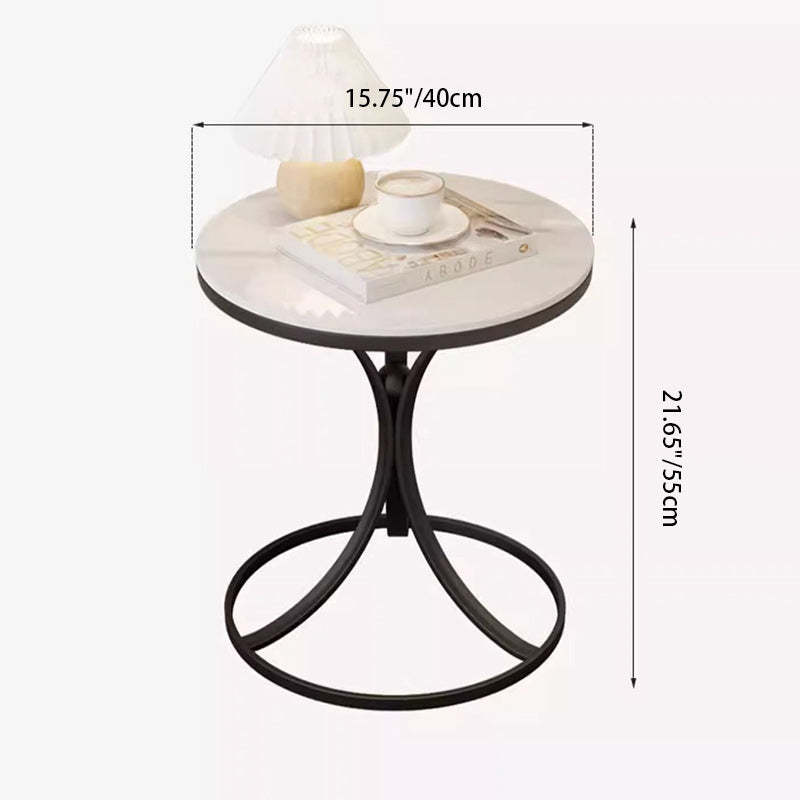 Contemporary Round Rock Slab Iron End Table