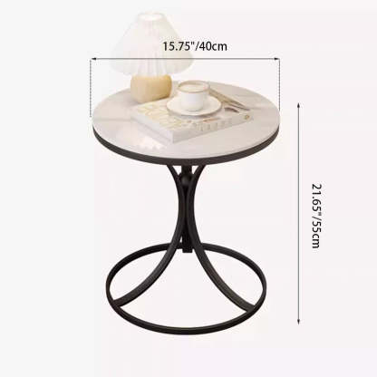 Contemporary Round Rock Slab Iron End Table