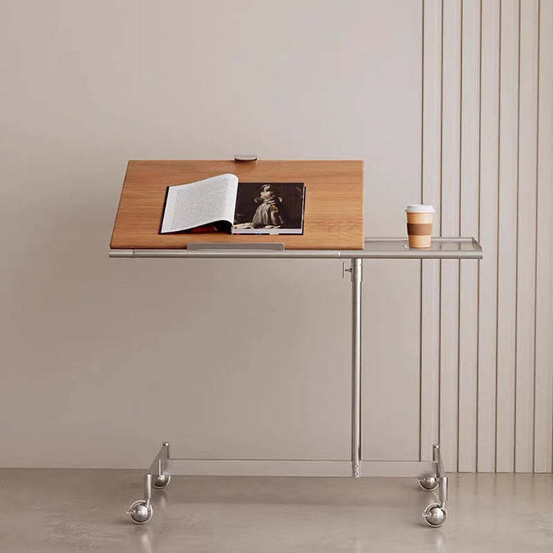 Nordic Wood Steel Liftable Side Table — Single Pole