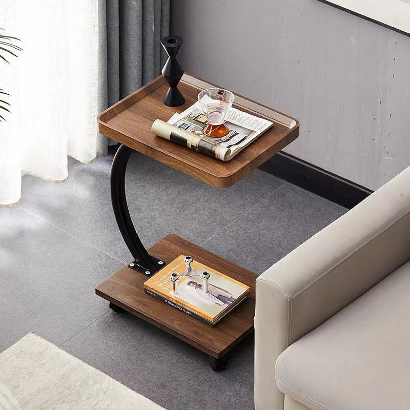 Chinese Round Wood Marble Iron 2-Tier End Table
