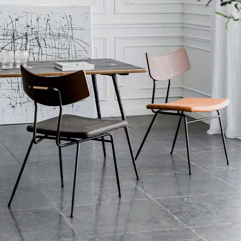Industrial Curved PU Leather Dining Chair — Black / Gray
