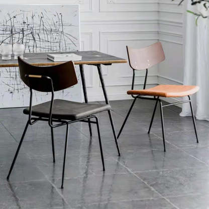 Industrial Curved PU Leather Dining Chair — Black / Gray