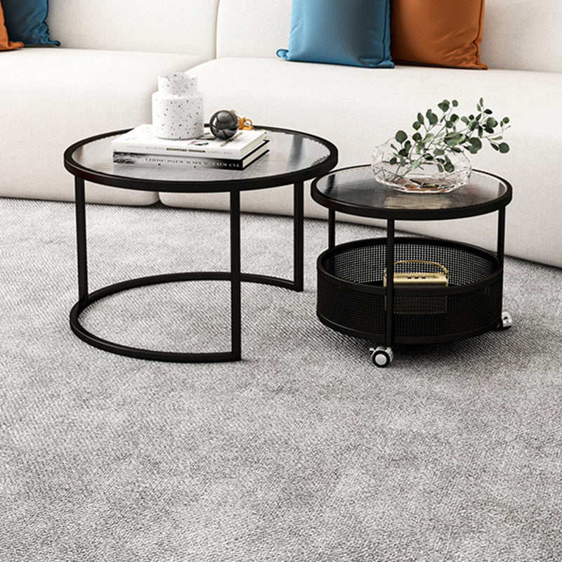 Nordic Glass Metal Round Movable Coffee Table 2-Tier — White & Transparent Table Top - Movable & With Light