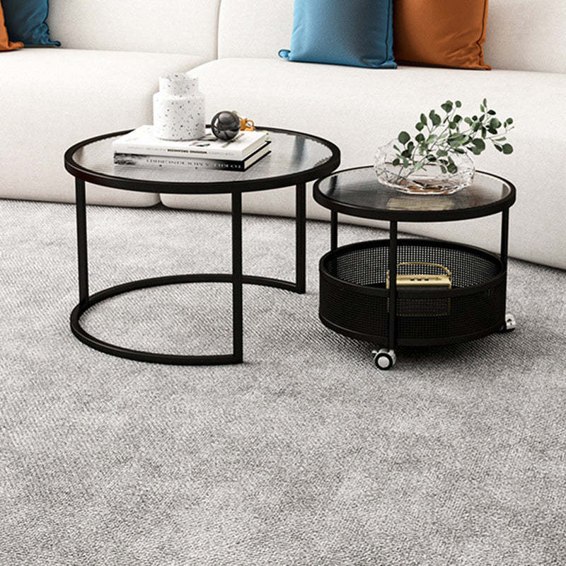 Nordic Glass Metal Round Movable Coffee Table 2-Tier — White & Transparent Table Top - Movable & With Light