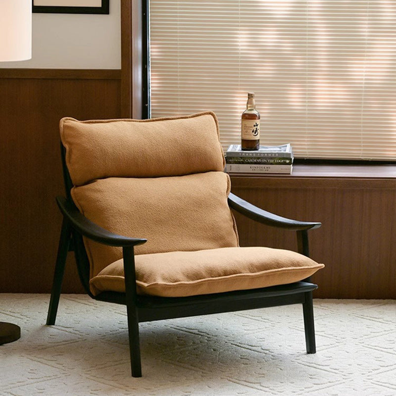 Retro Wood Lambswool Fabric Curved Accent Chair