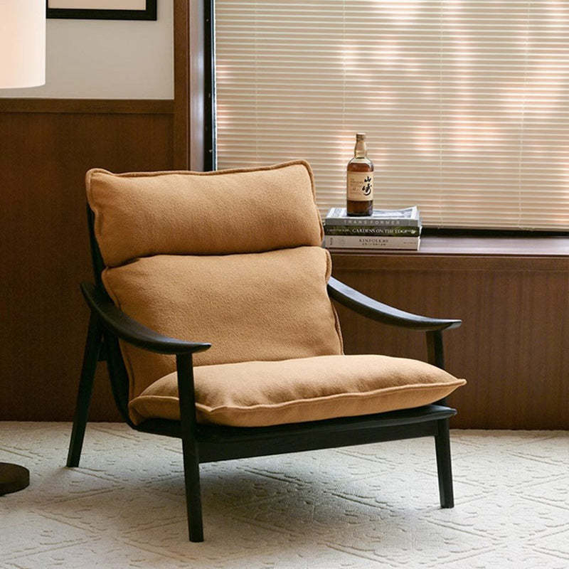 Retro Wood Lambswool Fabric Curved Accent Chair