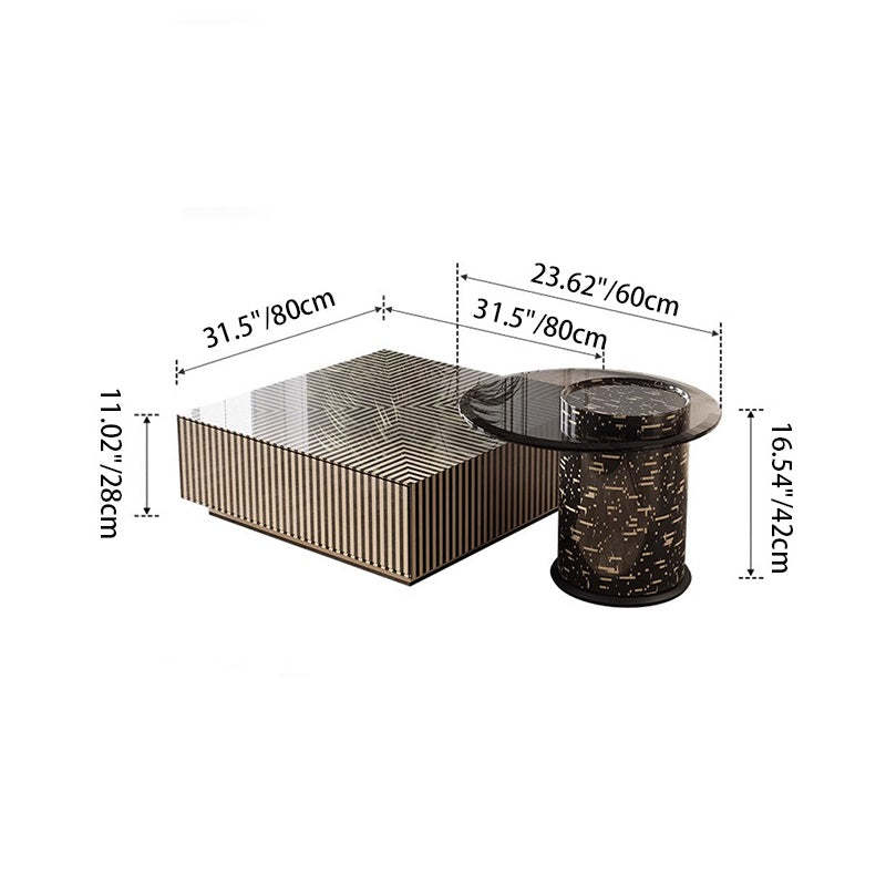 French Round Rock Panel Marble End Table