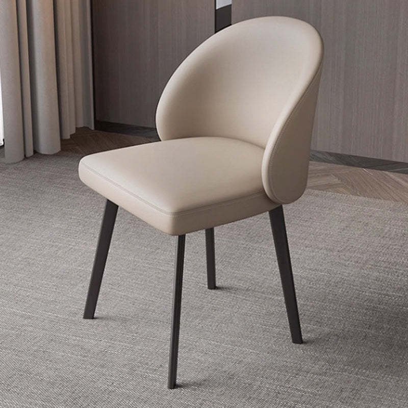 Minimalist Leather Wood Elliptical Curved Dining Chair