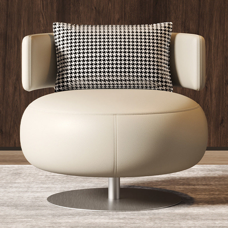 Scandinavian Curved Leather Rotatable Accent Chair