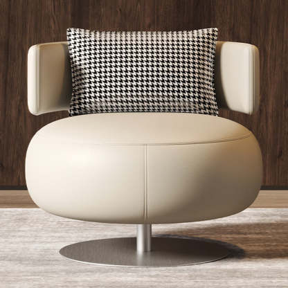 Scandinavian Curved Leather Rotatable Accent Chair
