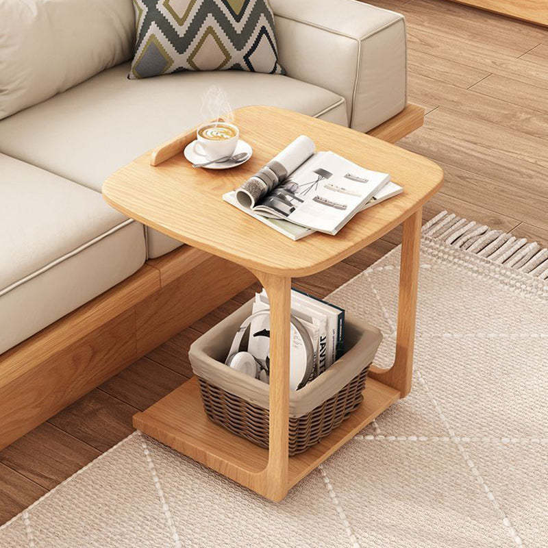 Japanese Glass Wood 2-Tier End Table